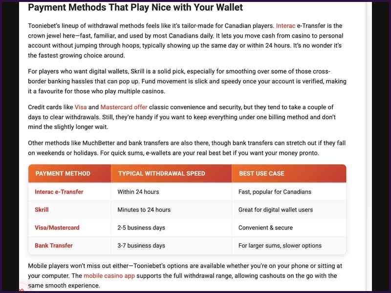 Rapidez de los pagos en ToonieBet